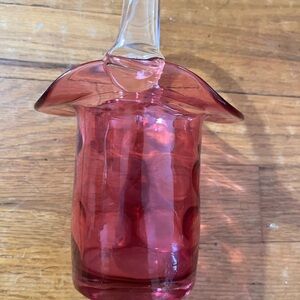 Vintage 40s Fenton Coin Pink Glass Basket Clear Handle